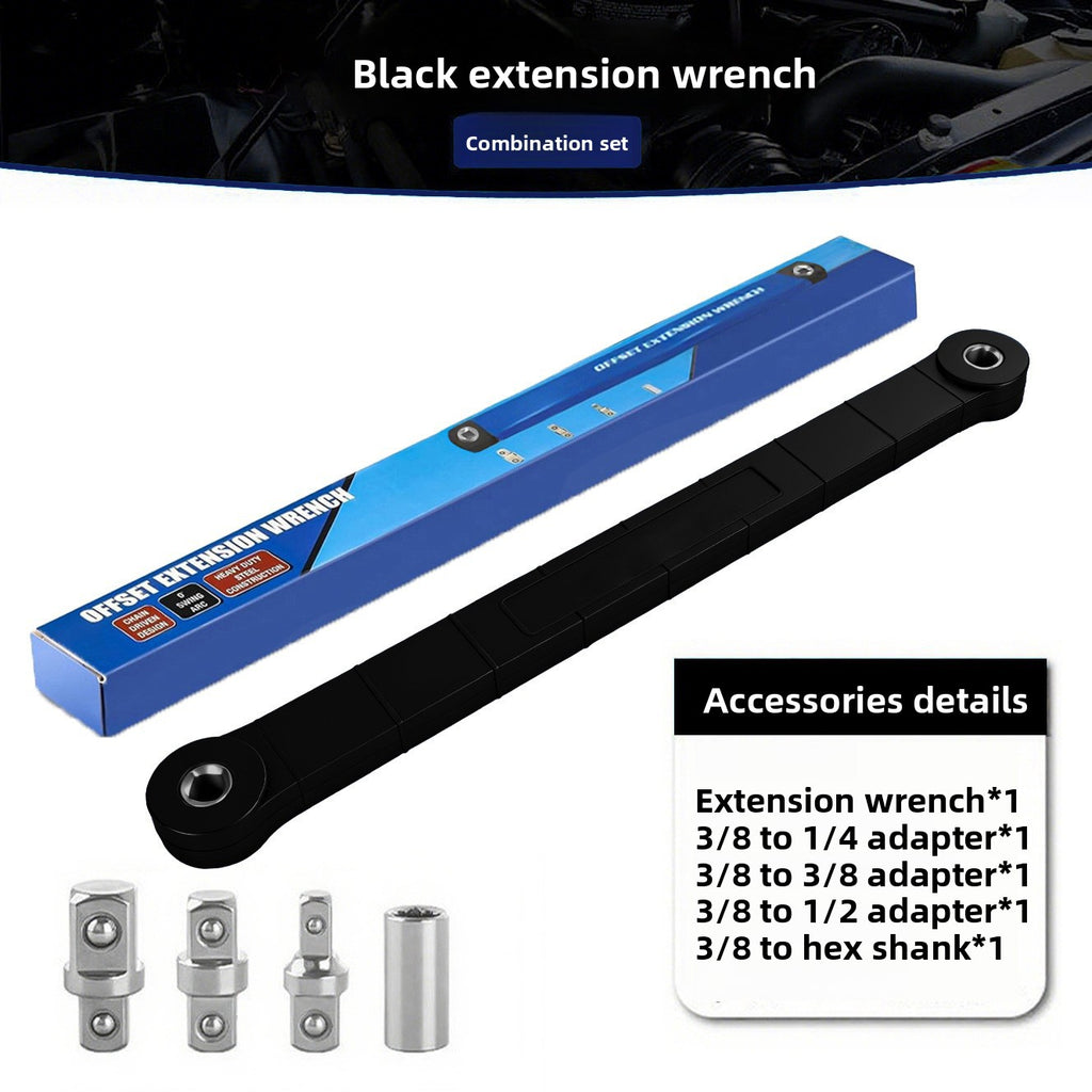 Adjustable Extension Ratchet Wrench Set with 4 Adapters, Reinforced Nylon, Electroplated