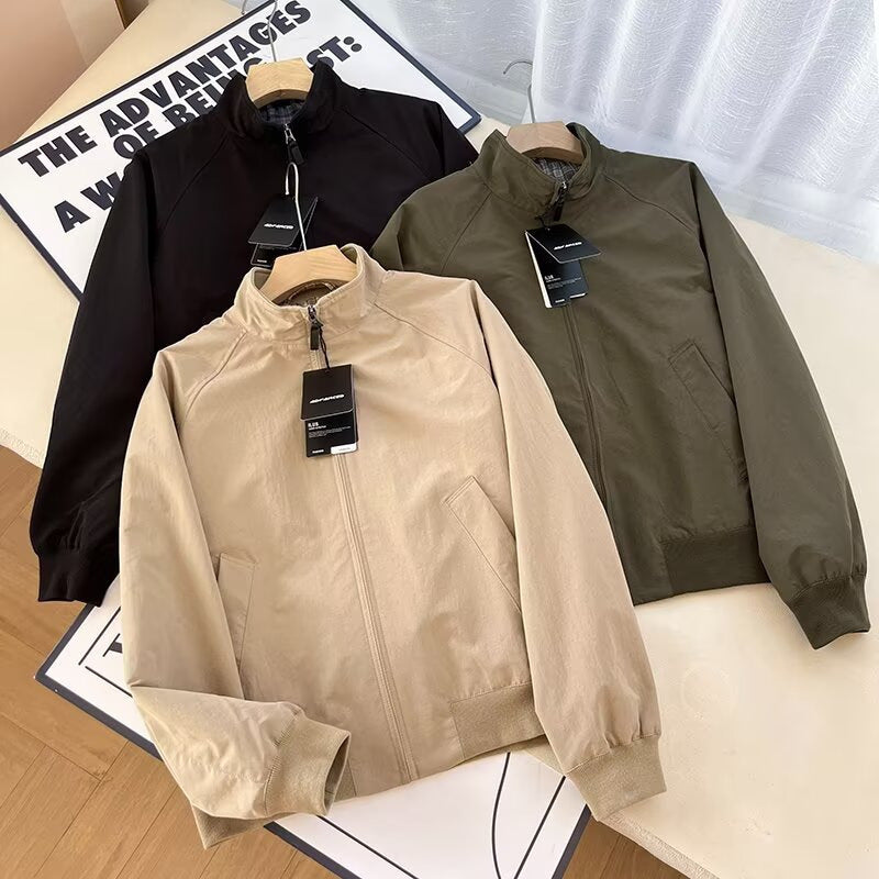 Men's Stand Collar Zip-Up Jacket Long Sleeve Loose Casual Coat teemdrop