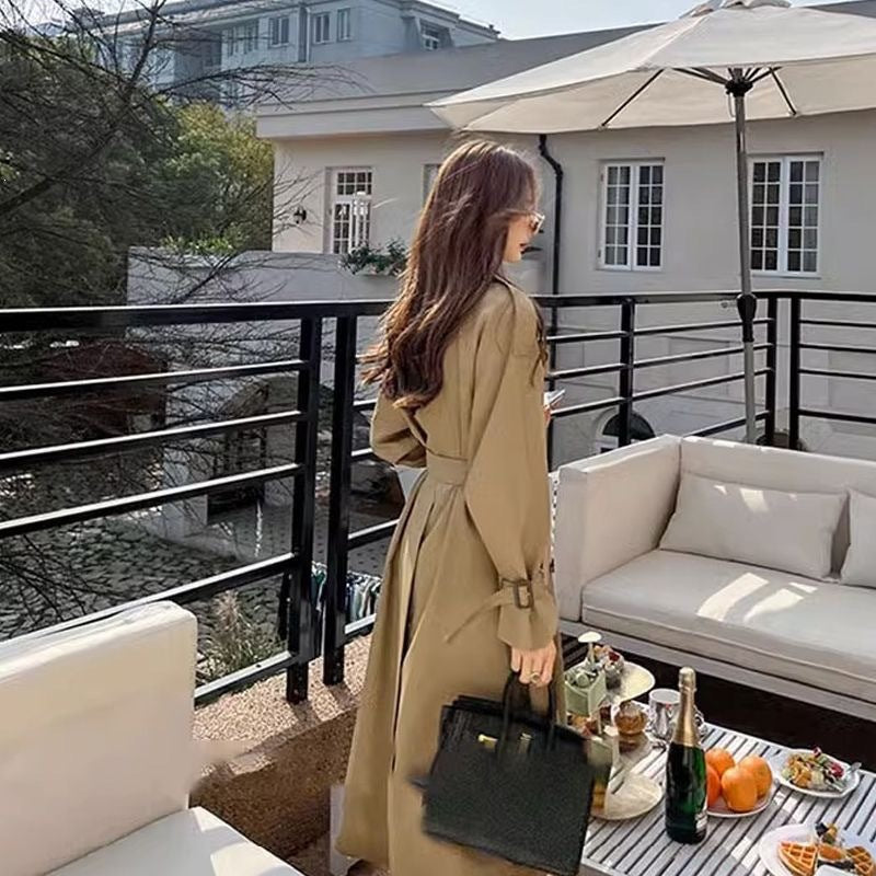 Women's Mid-Length Double-Breasted Lapel Trench Coat teemdrop
