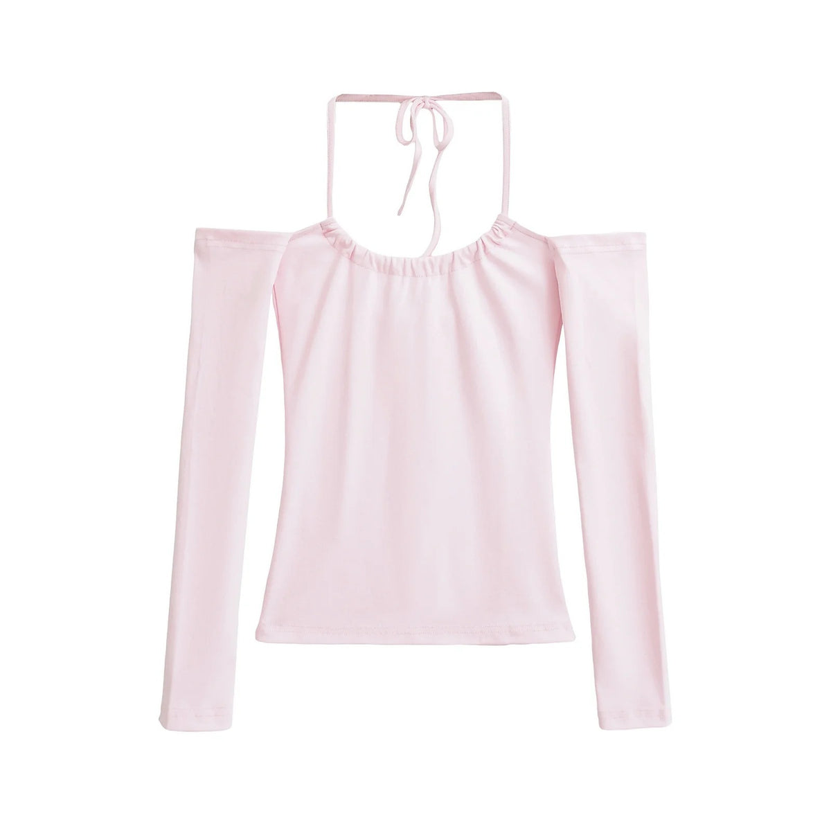 Off Shoulder Halter Neck Long Sleeve Crop Top teemdrop