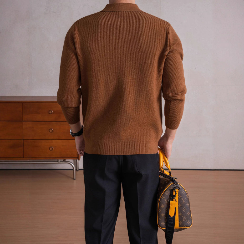 Men's Zippered Sheep Wool Blend Thickened Knit Sweater with Anti-Pilling Feature teemdrop