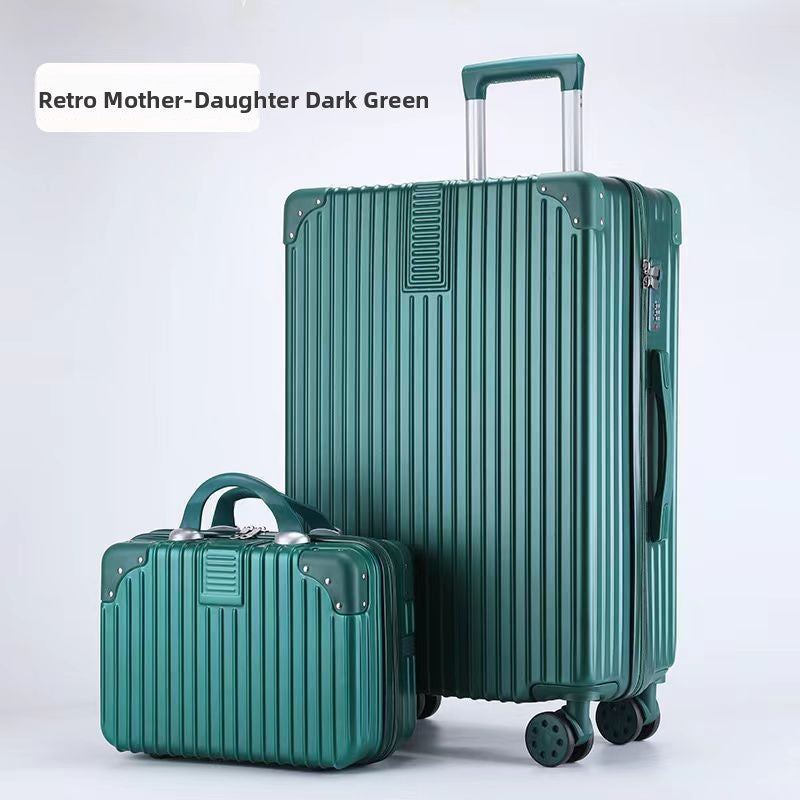 Vintage Leather Suitcase with Password Lock and Universal Wheels
