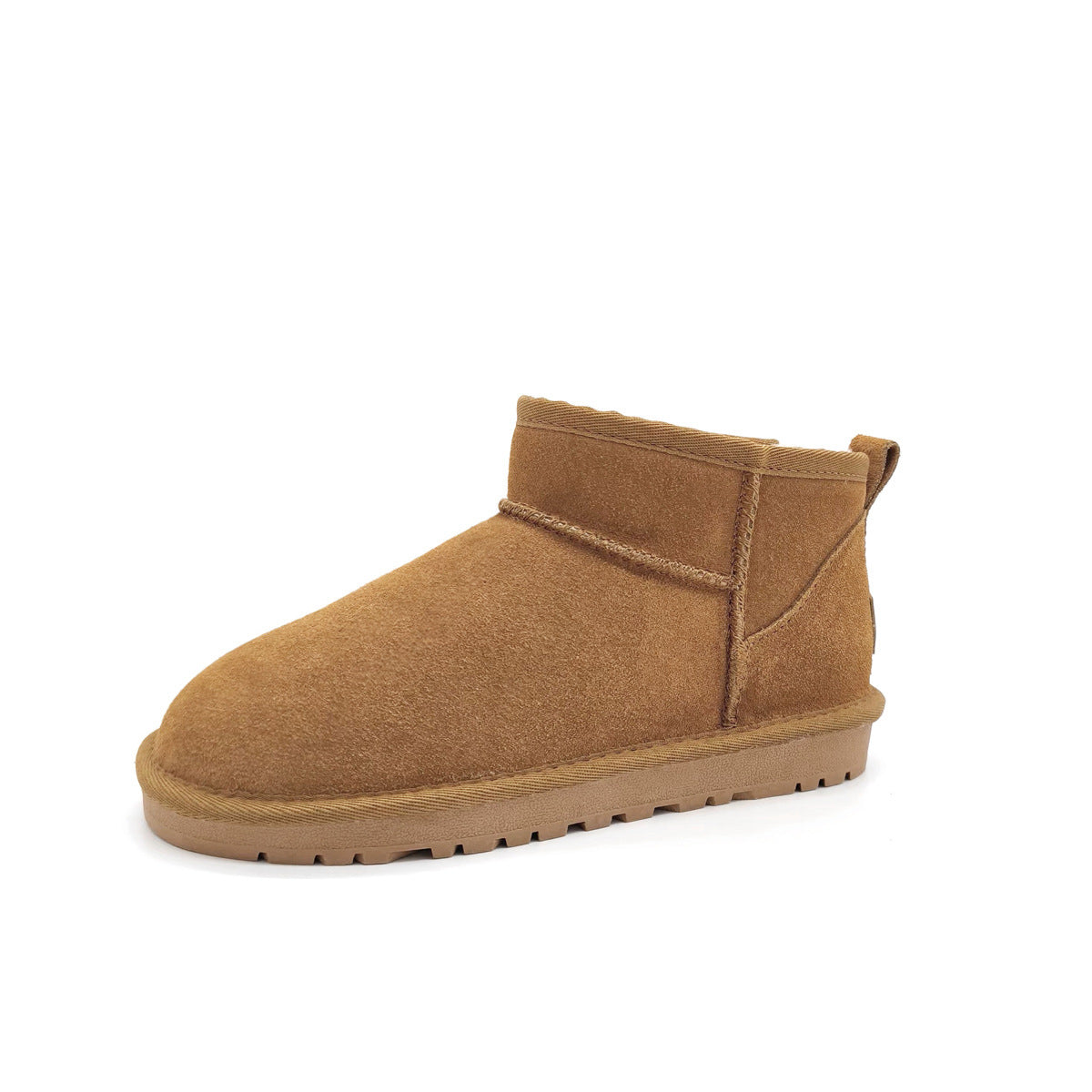 Women's Cowhide Fleece-Lined Short Snow Boots Flat Heel Winter Warm Shoes teemdrop