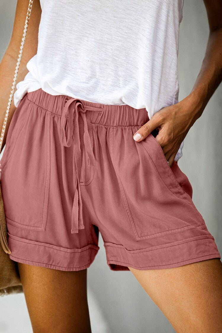 Women's High Waist Lace-Up Loose Wide Leg Woven Shorts teemdrop