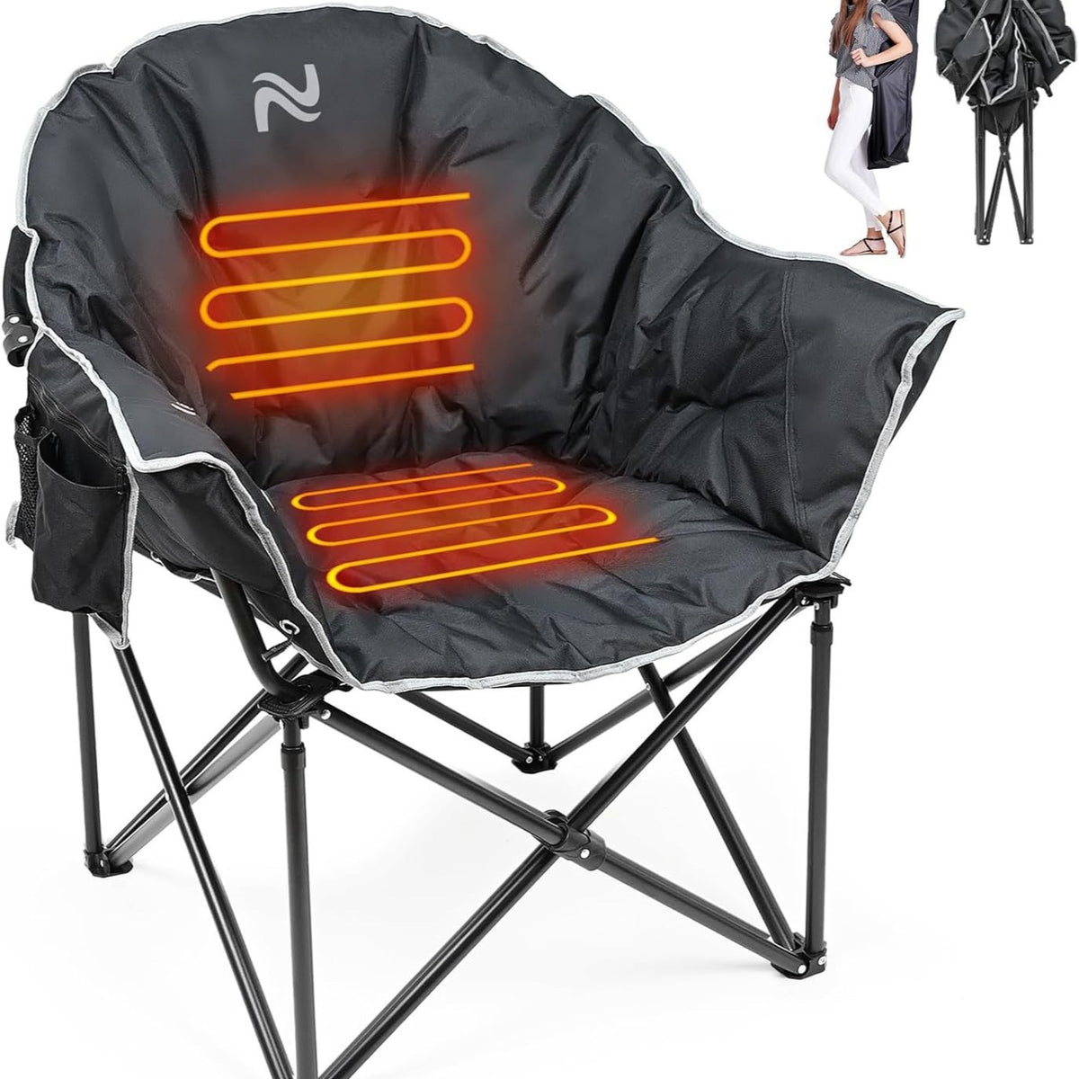 Heated Foldable Camping Chair with USB Heating Pad