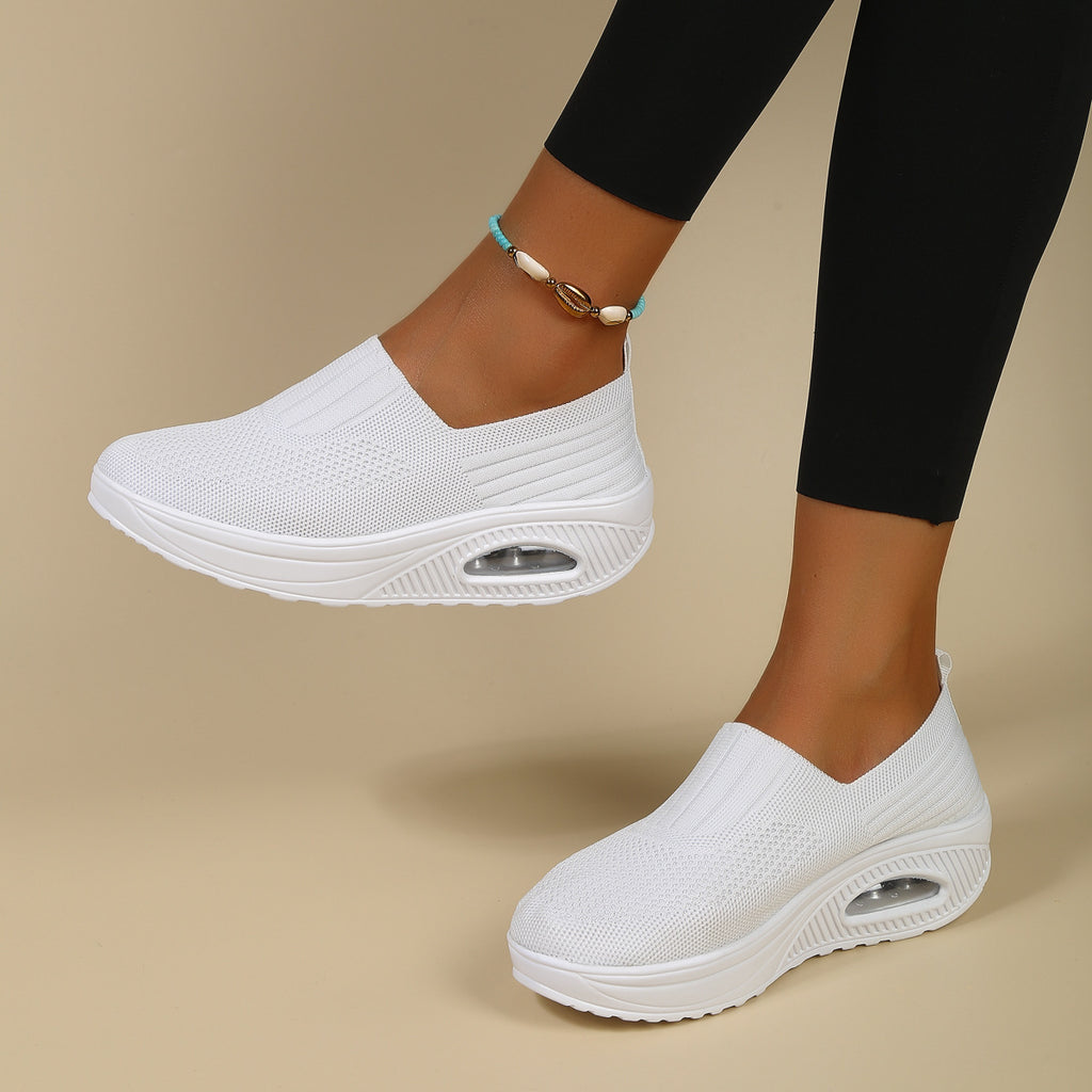 Women Breathable Fly-Knit Slip-On Rocking Shoes with Air Cushion