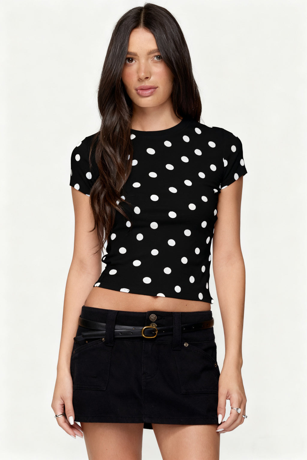 Printed fitted round-neck top teemdrop