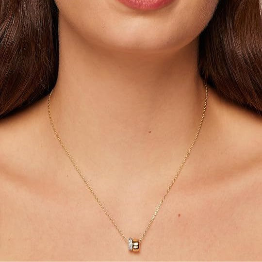 Fashionable European-style double-round ring pendant set with zirconia stones