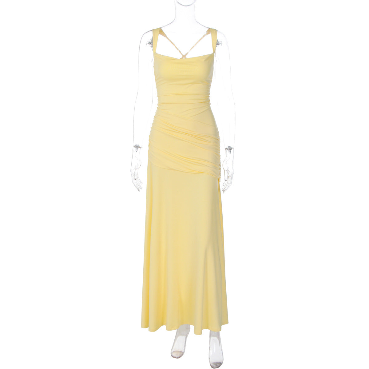 Women's Sleeveless Solid Color Bodycon Maxi Dress with Back Tie teemdrop