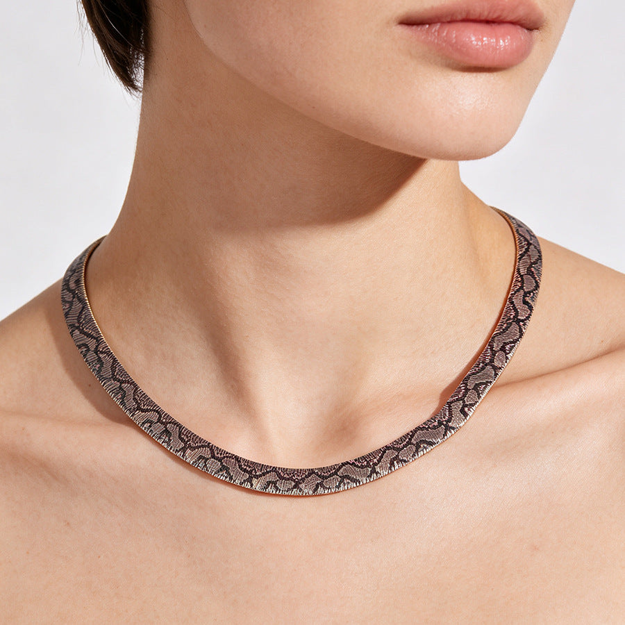 Leopard Print Snake Bone Chain Necklace and Bracelet Jewelry Set