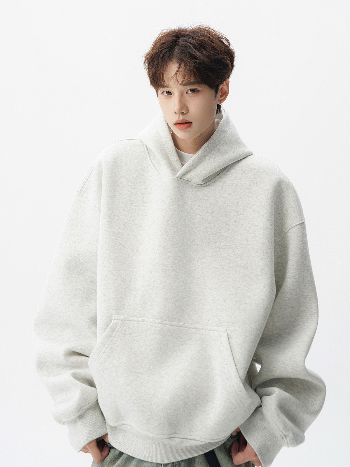 Men Heavyweight 400g Pure Cotton Double Layer Hooded Sweatshirt Loose Fit Solid Color teemdrop