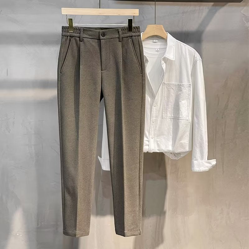 Men's Plus Size Corduroy Straight-Leg Elastic Waist Pants teemdrop
