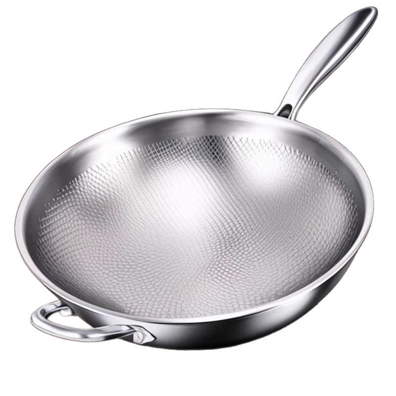 Titanium Hammered Texture Non-Coated Wok with Three-Layer Composite Base teemdrop