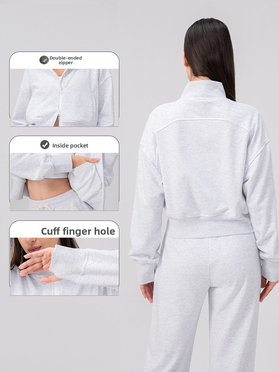 Women's Loose Stand Collar Zipper Sports Coat for Yoga and Running teemdrop