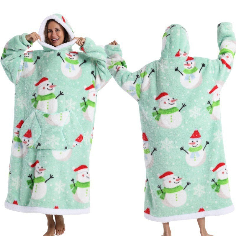 Women Men Winter Thickened Warm Hooded Blanket Pajamas teemdrop