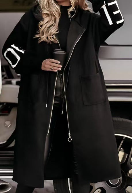 Women's Casual Hooded Long Patchwork Zip-Up Coat