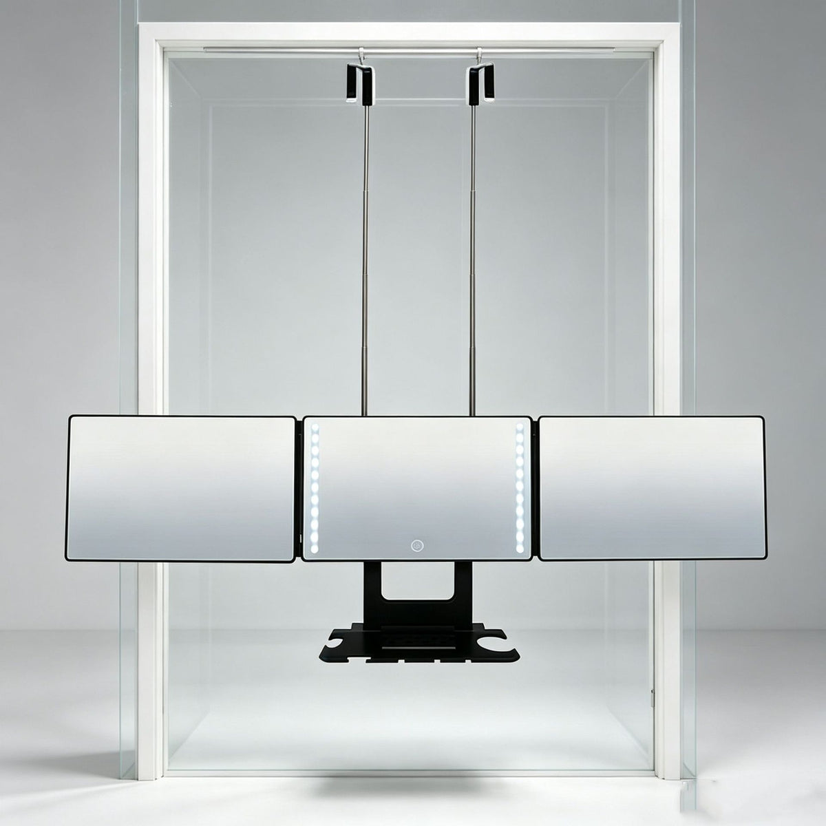 Tri-Fold Tabletop Mirror with Storage Tray Adjustable Lighted Makeup Vanity Mirror teemdrop