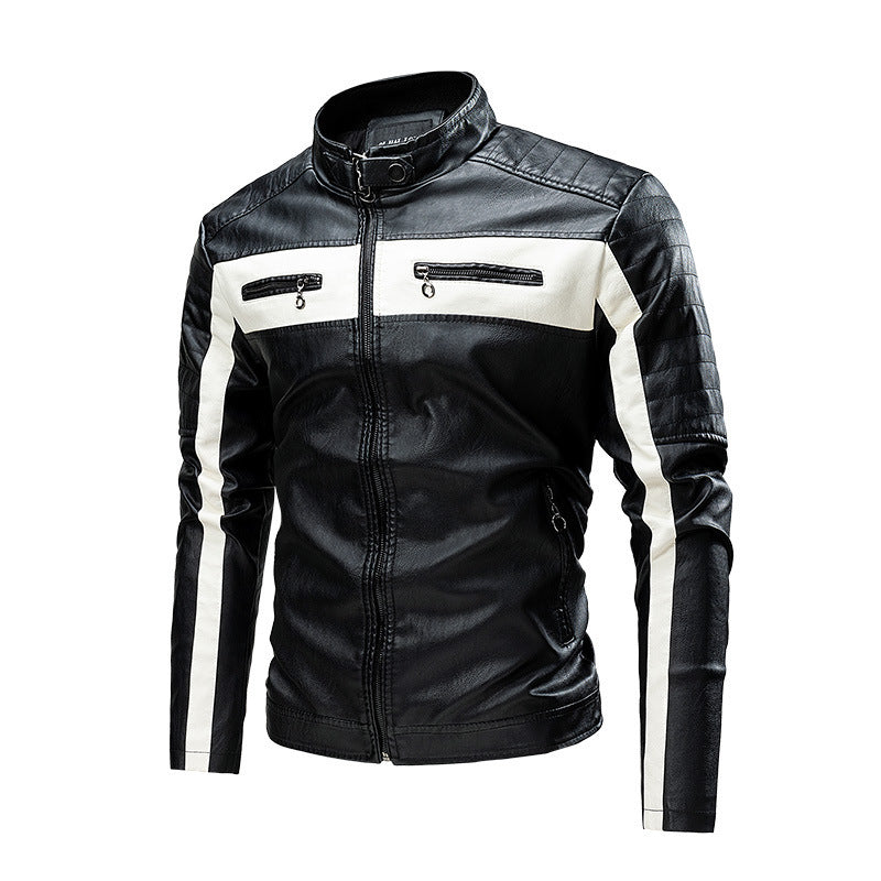 Men's button-down PU leather motorcycle jacket