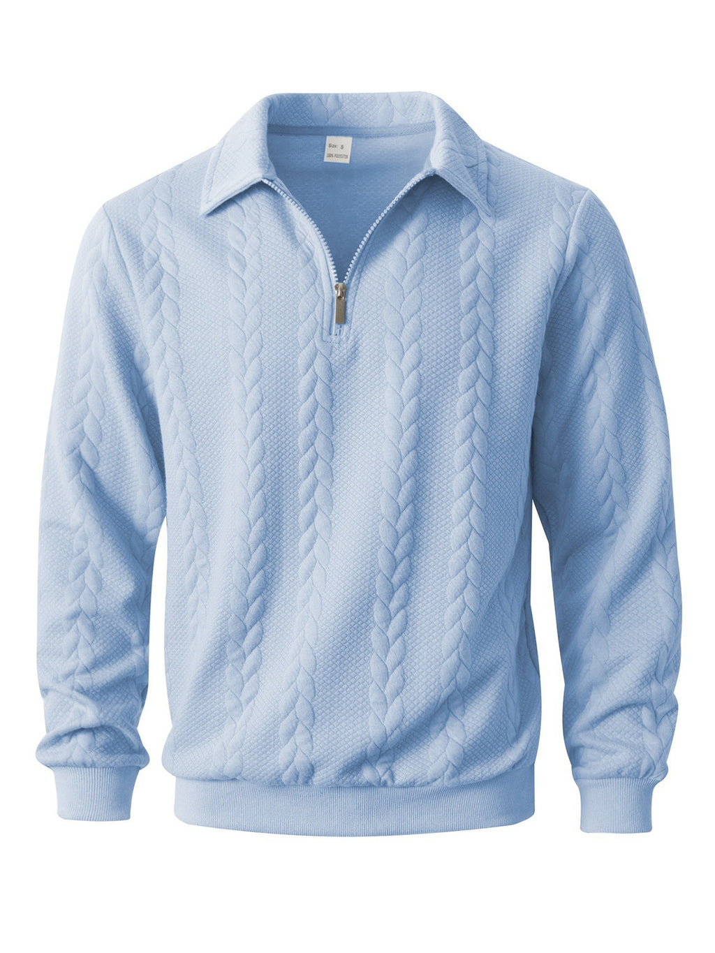Men Jacquard Lapel Zip Up Jacket Casual Long Sleeve Sweatshirt teemdrop