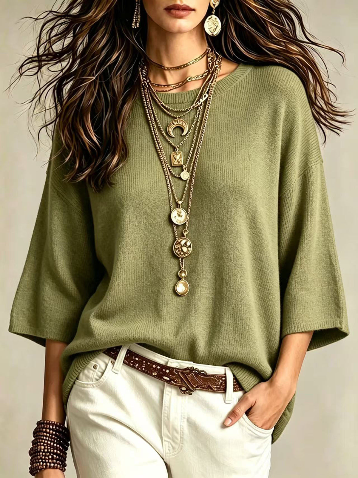 Round-neck outerwear sweater teemdrop