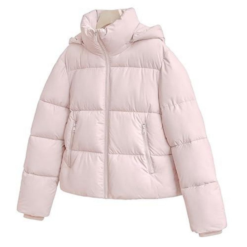 Women's short-sleeved button-down hooded cotton coat