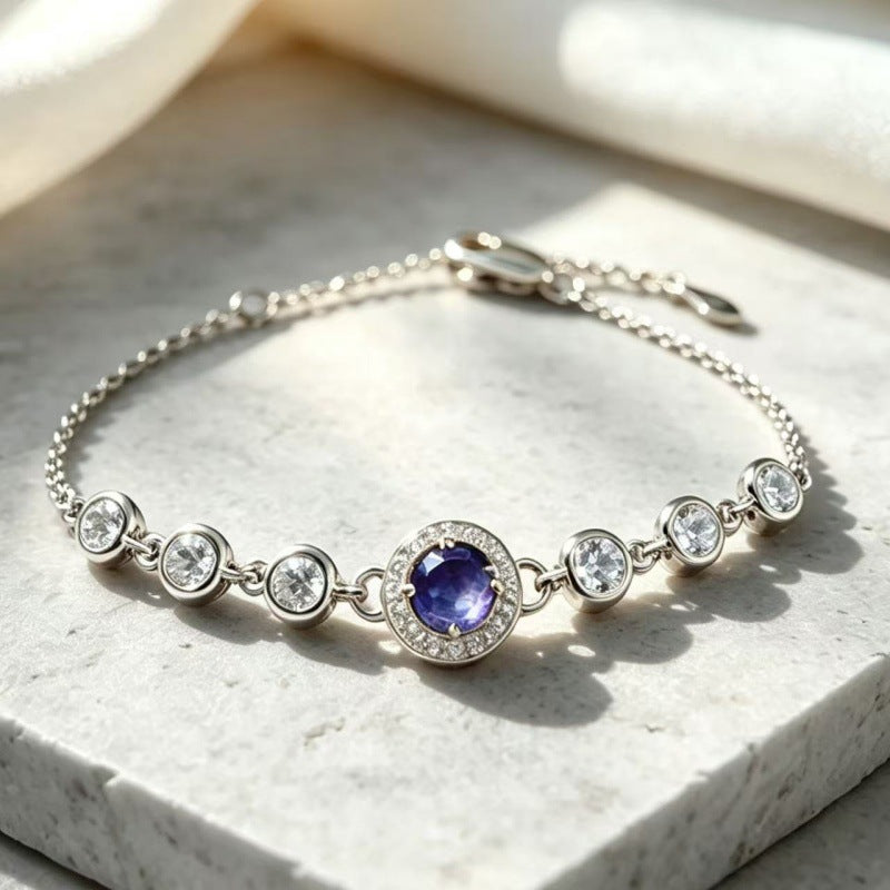 Women's S925 Silver Birthstone Bracelet with Natural Gemstones Gold Plated