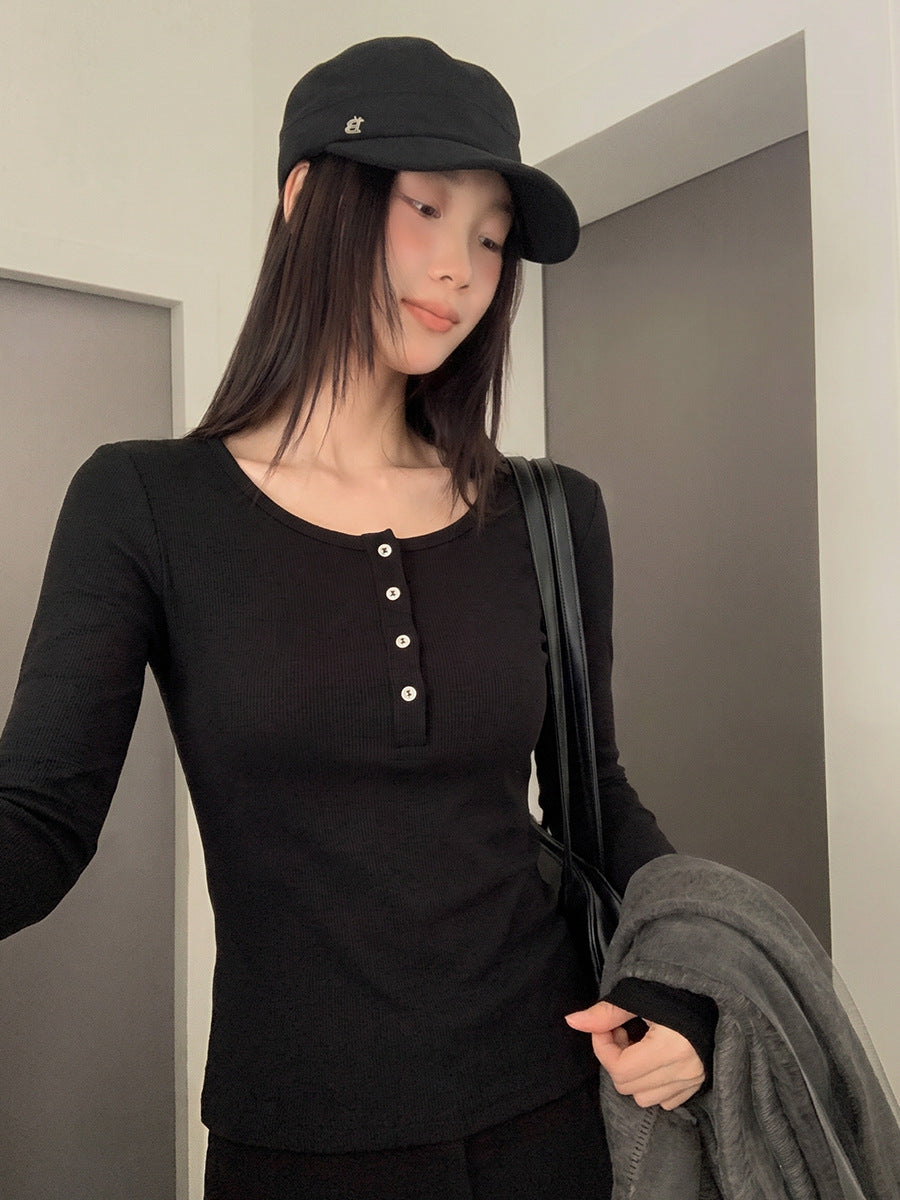 Lady's Korean-style long-sleeved viscose blend cotton T-shirt teemdrop