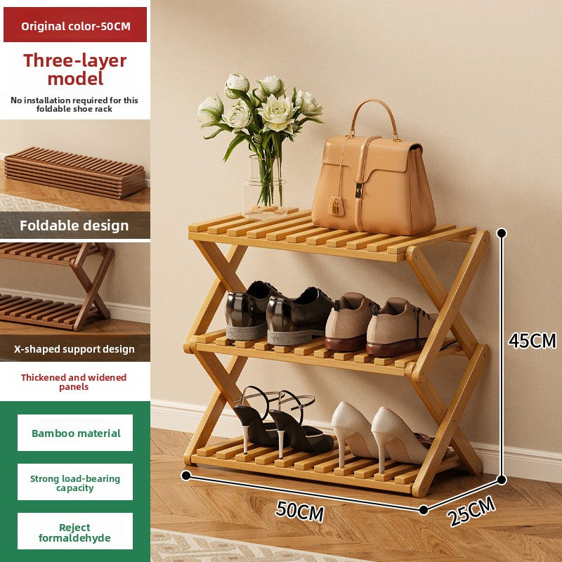 Foldable Bamboo Shoe Rack Freestanding No Assembly Multi-Tier Storage Organizer teemdrop