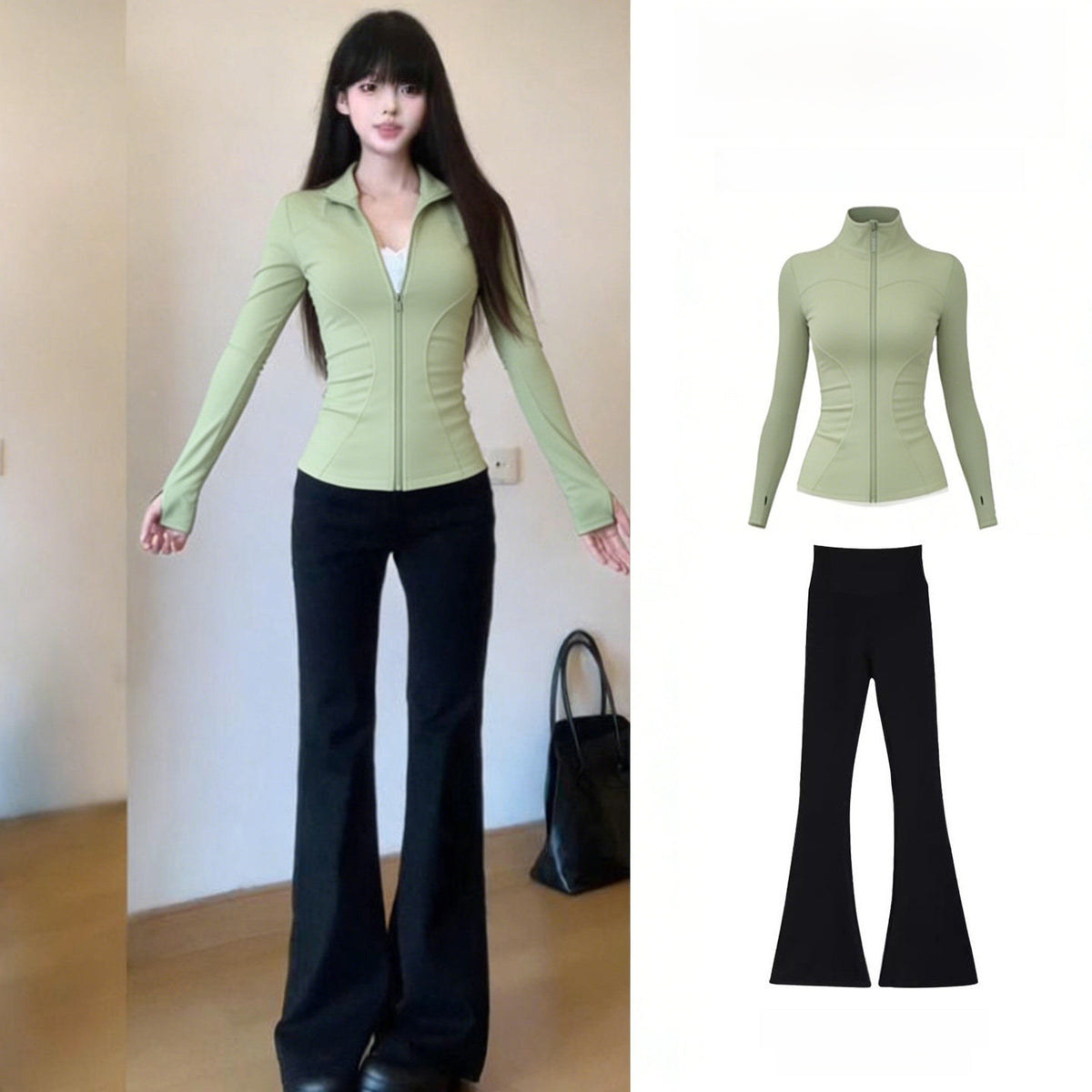 Women's 2-Piece Quick-Dry Long Sleeve Yoga Running Sports Set teemdrop