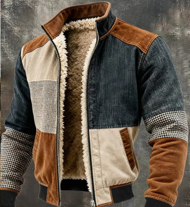 Men's Fleece-Lined Hooded Jacket Winter Thickened Warm Digital Print Zipper Coat teemdrop
