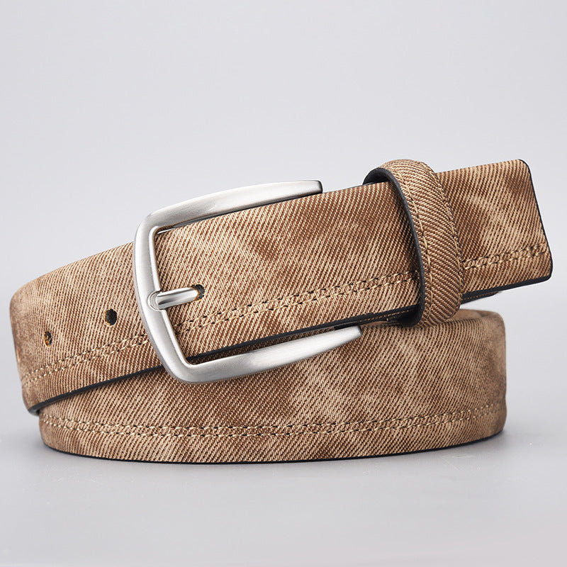 Men's PU Leather Belt with Creative Denim Pattern and Pin Buckle teemdrop