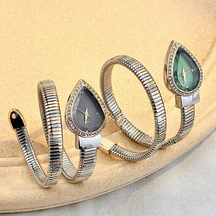 Women's Snake-Shaped Water Drop Dial Wrap-Around Bracelet Quartz Watch