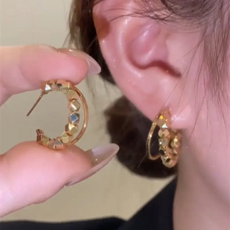 Double-layer broken silver earring
