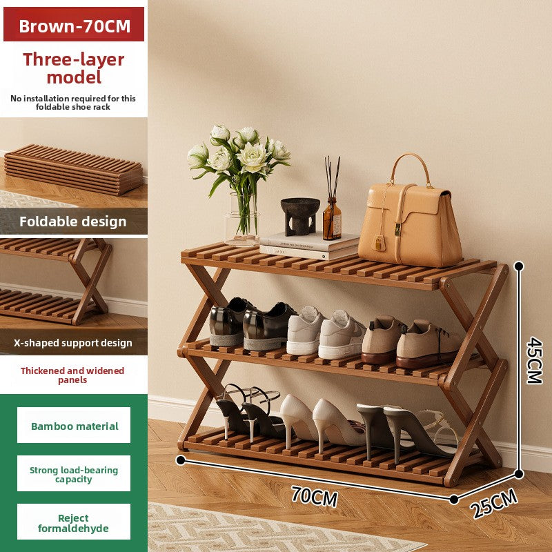 Foldable Bamboo Shoe Rack Freestanding No Assembly Multi-Tier Storage Organizer teemdrop