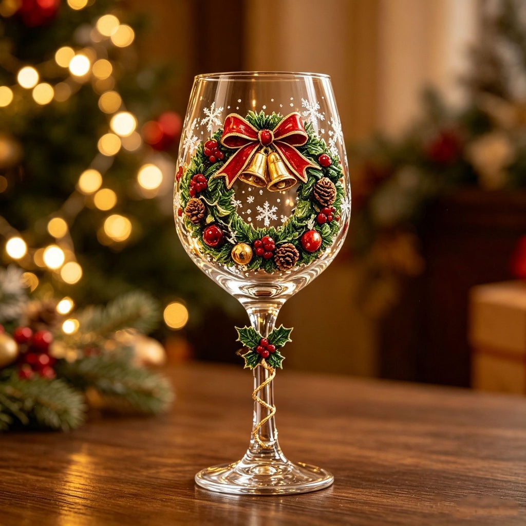 Christmas Themed Glass Art Goblet