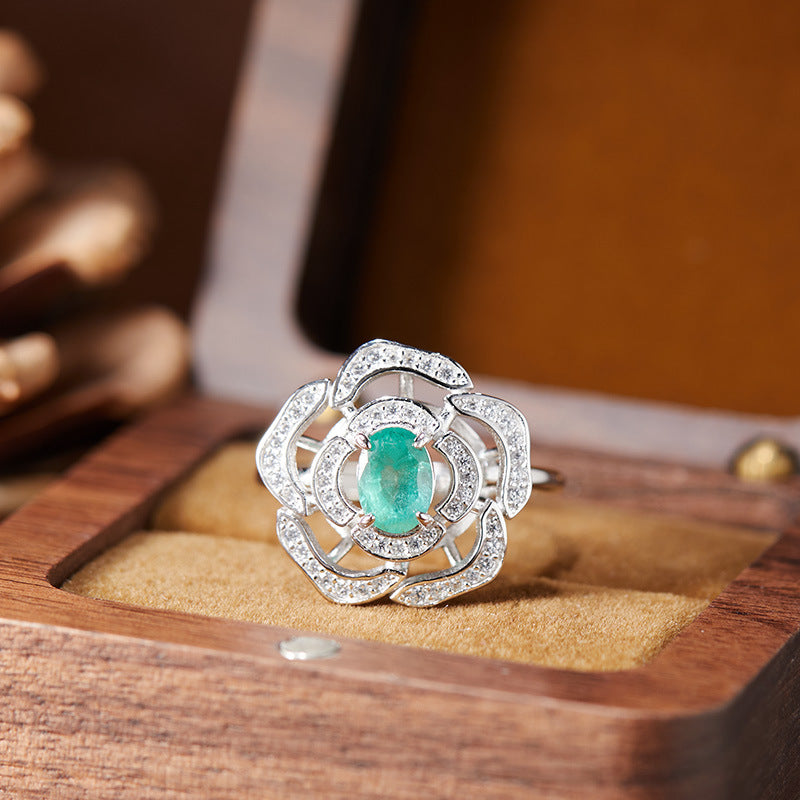 Silver Natural Birthstone Flower Vintage Adjustable Ring