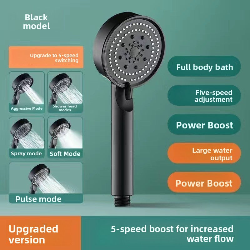 Five-Speed Pressurized Shower Head with Filtration System and Wall Mount
