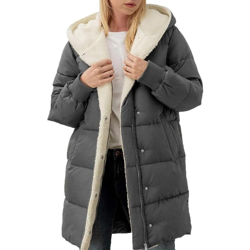 Solid color hooded cotton-padded jacket long-sleeved double-sided velvet slim-fit elegant cardigan teemdrop