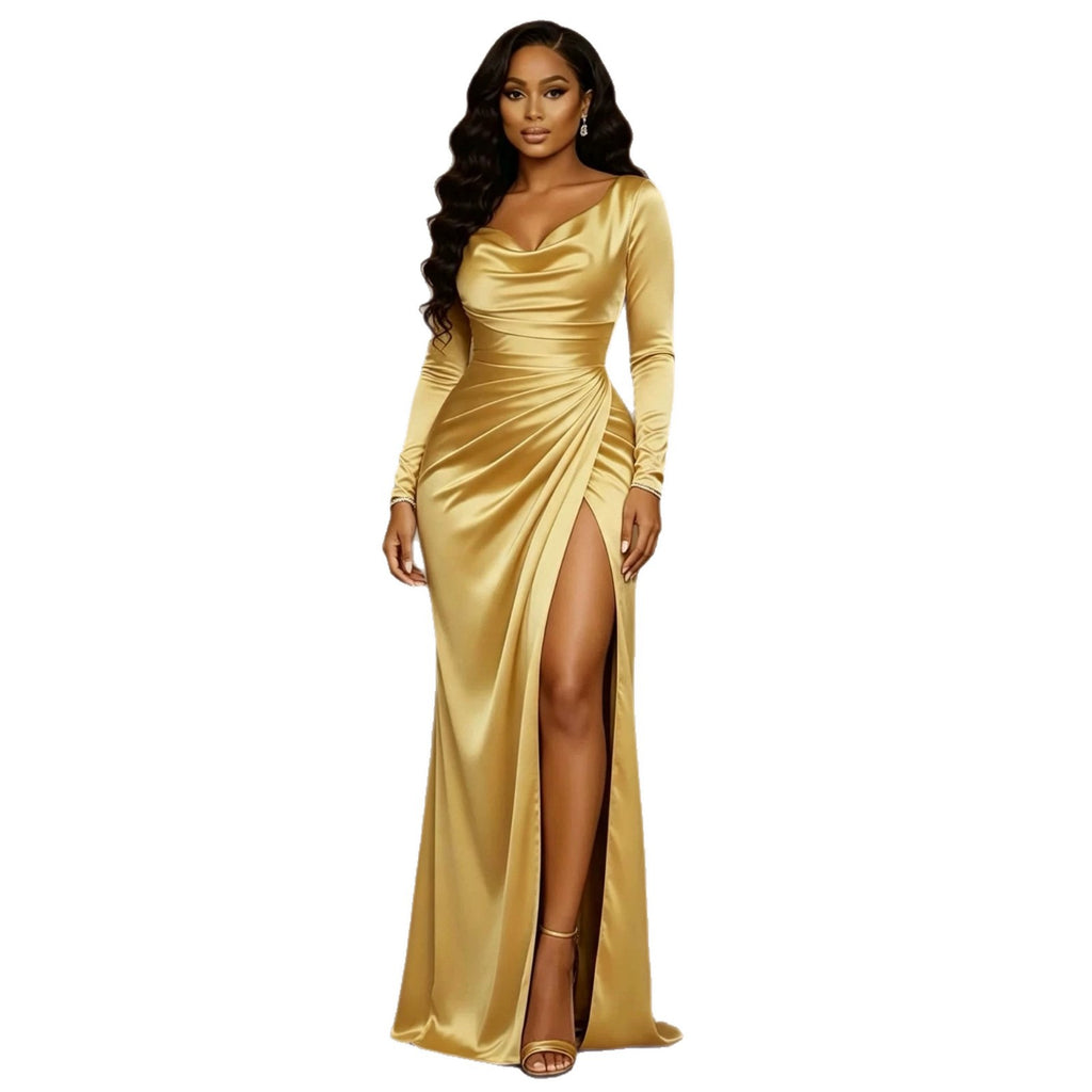 waist-cinched long-sleeve dress teemdrop