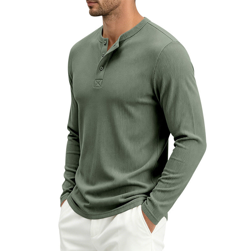 Mens Heavyweight 260gsm French Rib Long Sleeve Henley Shirt Loose Fit Solid Color Polyester 100% teemdrop
