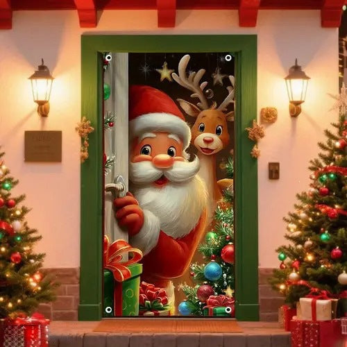 Christmas Santa Claus Polyester Door Cover Decoration 90x180cm teemdrop