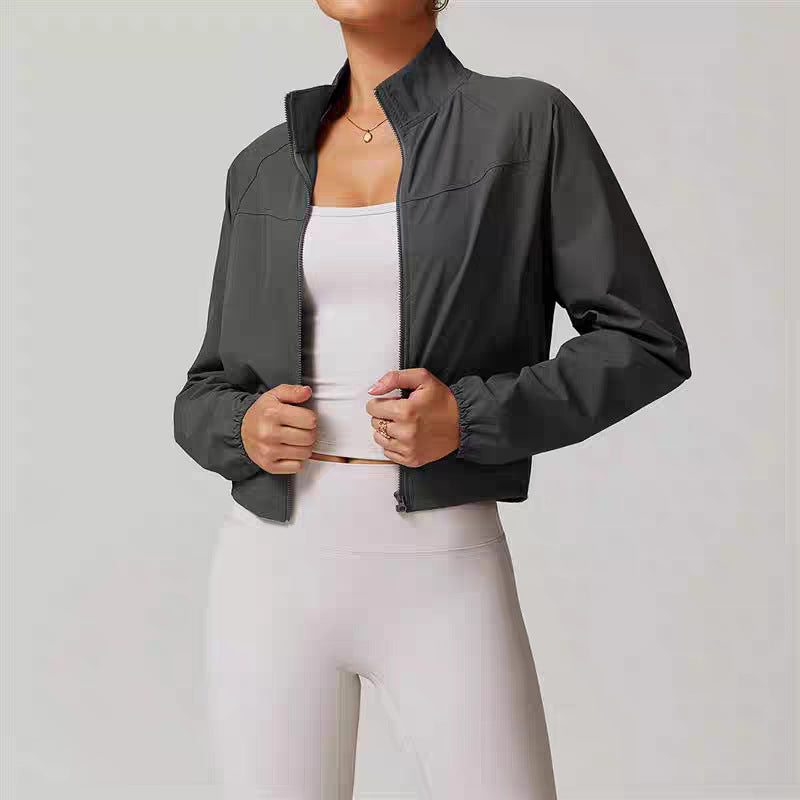 Women Quick-Drying Stand-Up Collar Windproof Sports Yoga Jacket teemdrop