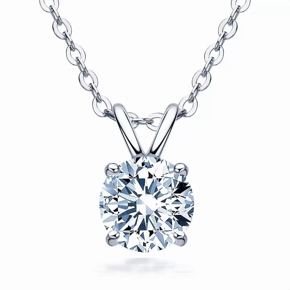 Sparkling Moissanite Pendant Necklace for Women Inlaid Single Diamond Compact Chain Silver Jewelry teemdrop