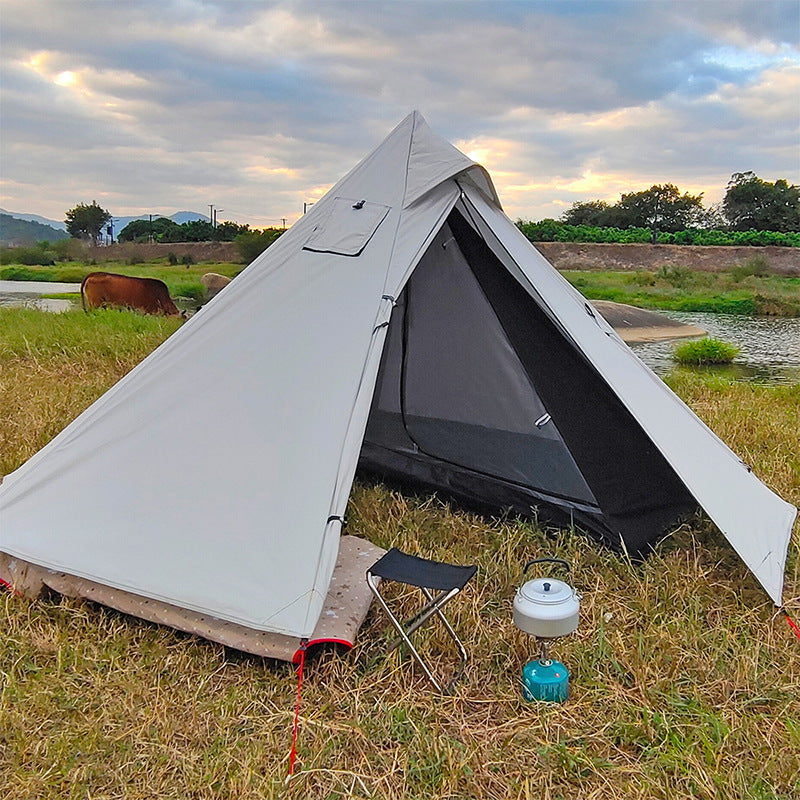 Waterproof Double Layer Pyramid Camping Tent Hexagon for Solo Hiking and Outdoor Use with Aluminum Poles teemdrop