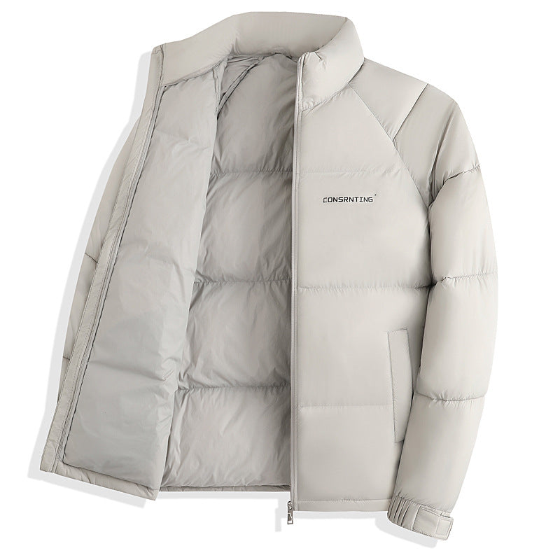 Mens Thickened Solid Color Stand Collar Padded Jacket teemdrop