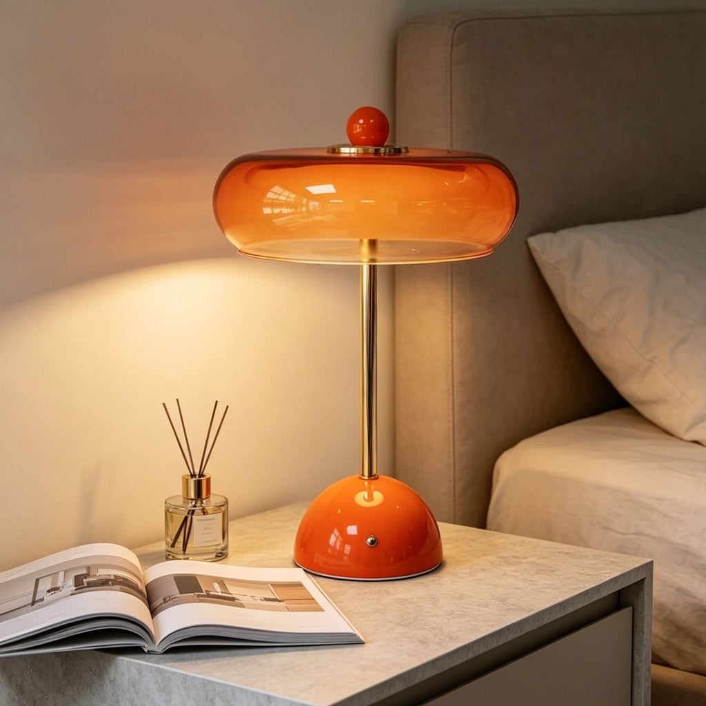 Nordic Cream-Style Rechargeable Table Lamp, Touch Dimming, Metal Base, Bedside Ambient Light
