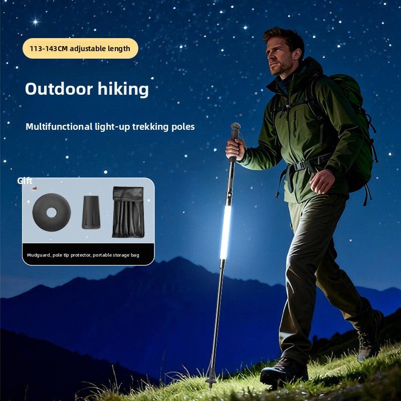 Multifunctional lighting illuminating hiking stick teemdrop