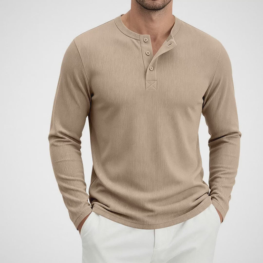 Mens Heavyweight 260gsm French Rib Long Sleeve Henley Shirt Loose Fit Solid Color Polyester 100%