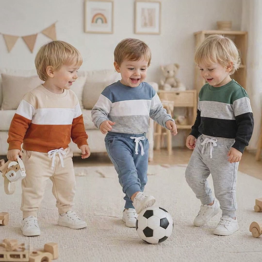 Baby Boy Color Block Long Sleeve Sweatshirt and Trousers Cotton Set