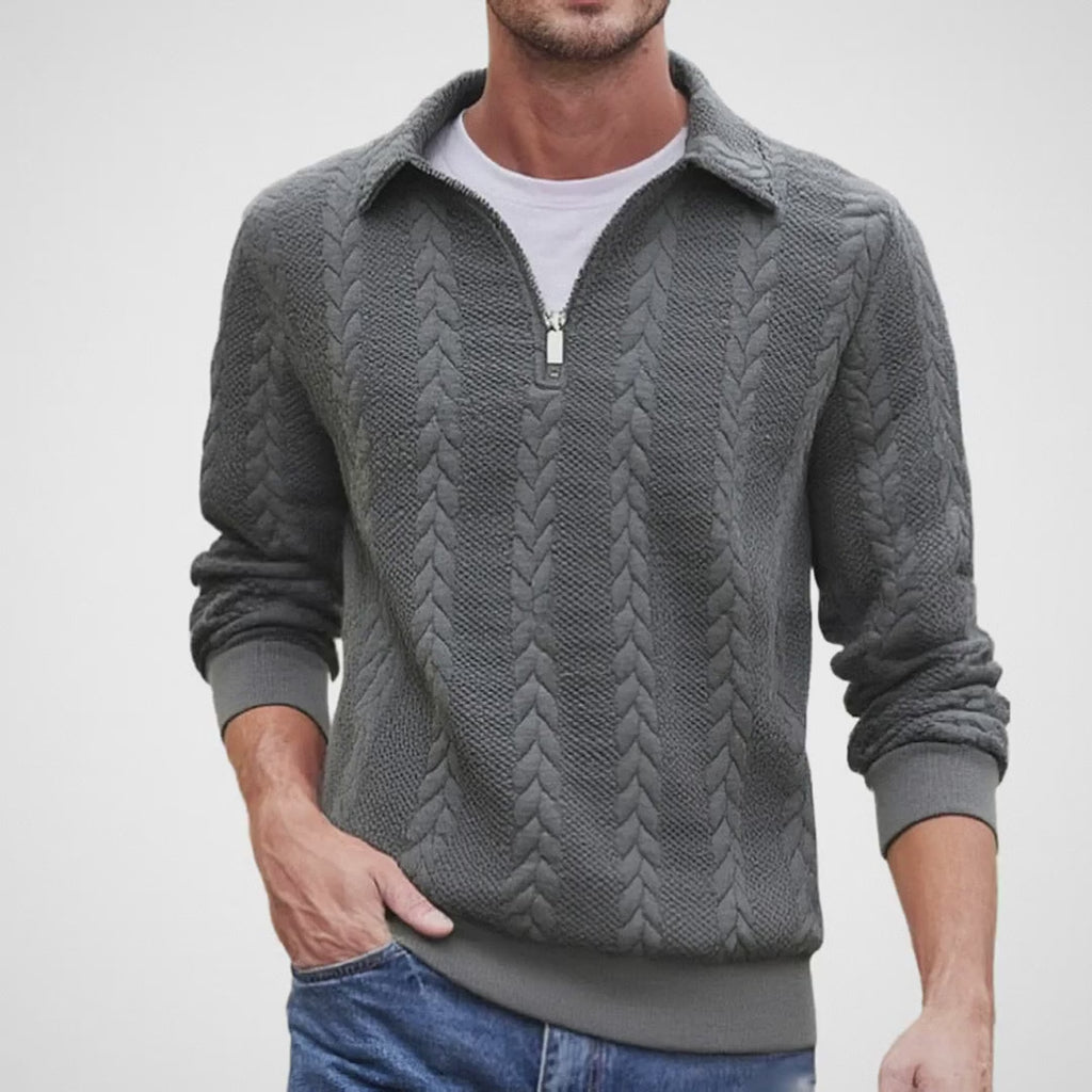 Men Jacquard Lapel Zip Up Jacket Casual Long Sleeve Sweatshirt